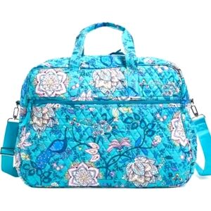 Vera Bradley Grand Traveler Bag Peacock Garden Turquoise Blue Quilted Cotton NEW